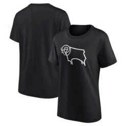 Derby County Essentials Primary Logo T-Shirt - Black - Womens