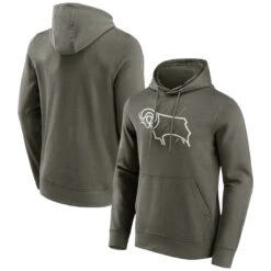 Derby County Etch Logo Graphic Hoodie - Khaki - Mens